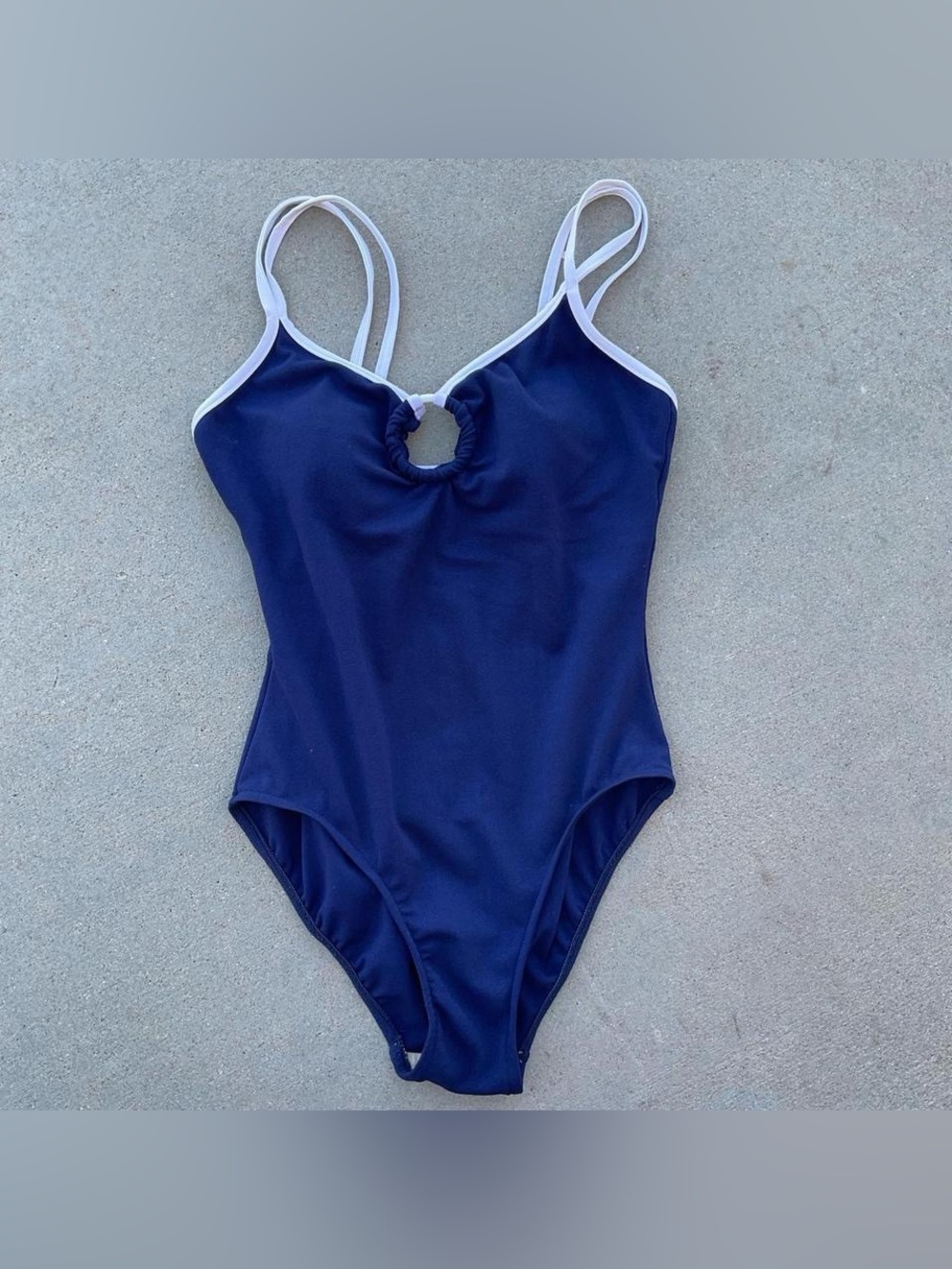 Vintage Navy One-Piece Swimsuit with White Trim